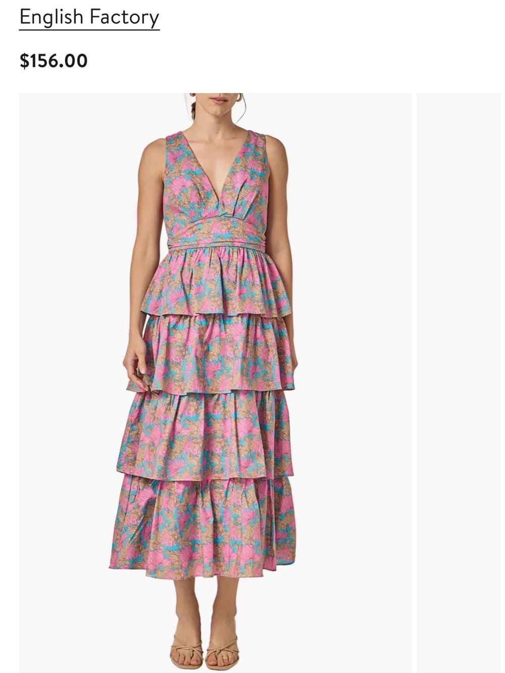 English Factory Pink & Blue Floral Tiered V-Neck Midi Dress